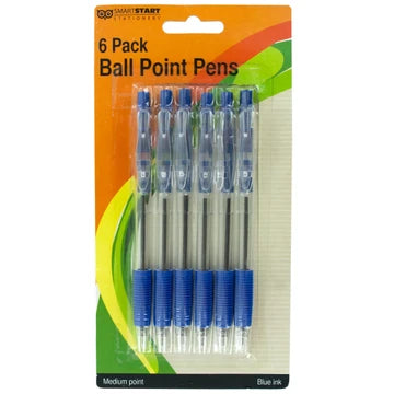Blue Medium Ball Point Pens Set 6 Pack