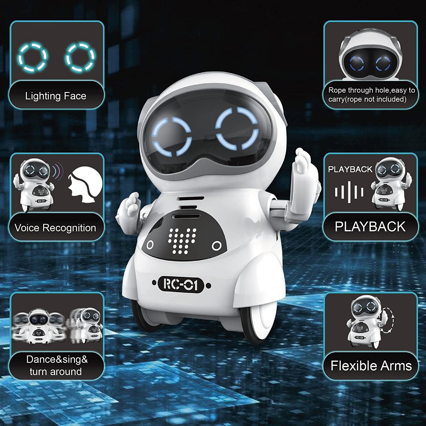 Haite Mini Robot, Pocket Robot for Kids with Interactive Dialogue Conversation, Voice Recognition, Chat Record, Singing& Dancing, White