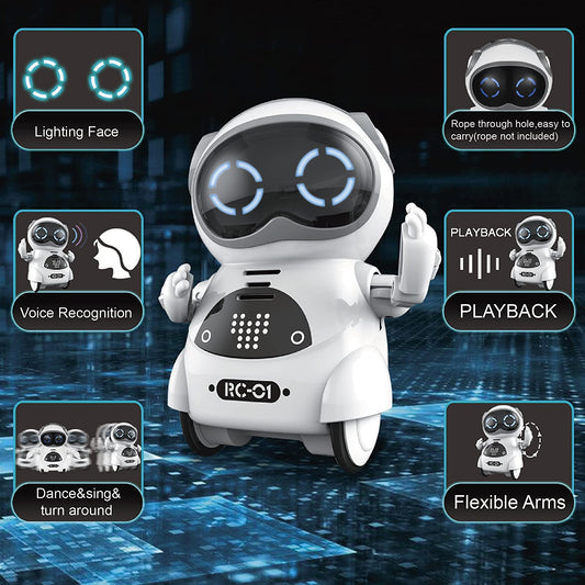 Haite Mini Robot, Pocket Robot for Kids with Interactive Dialogue Conversation, Voice Recognition, Chat Record, Singing& Dancing, White