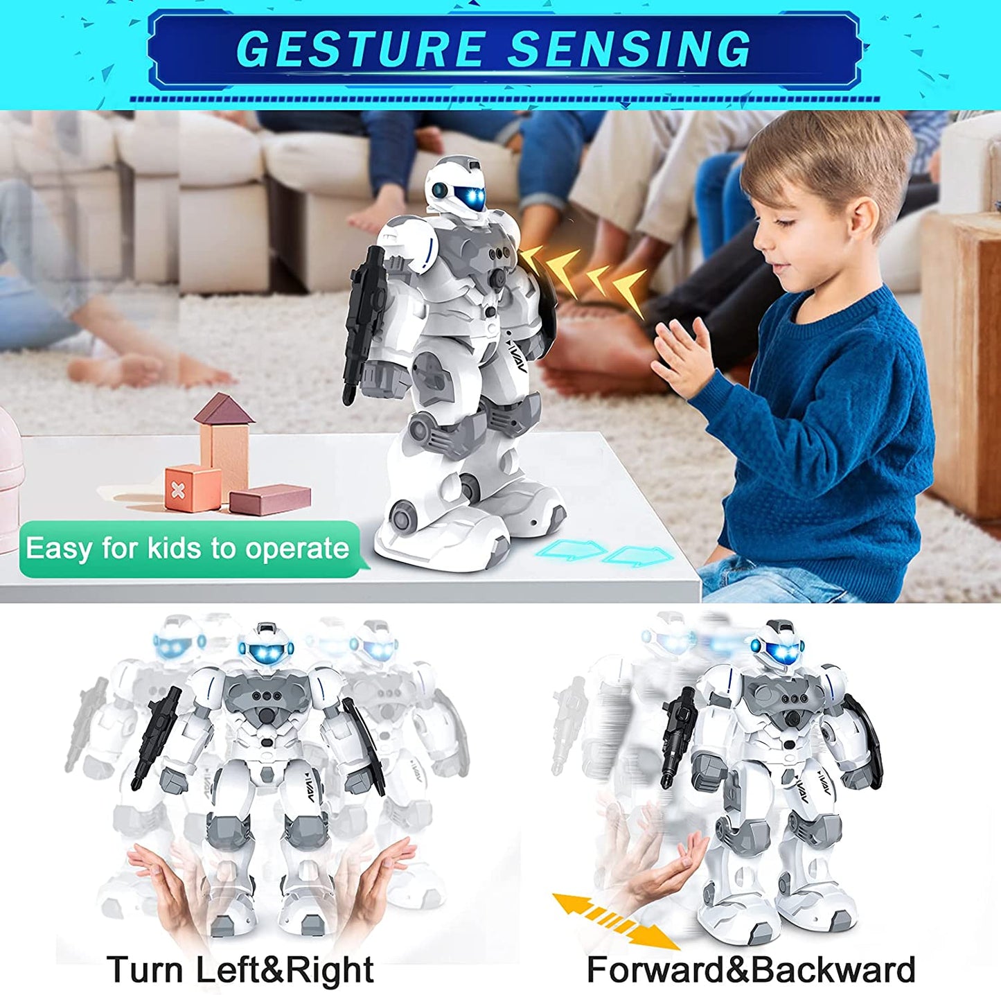 Toys for 6-10 Year Old Boys Girls, Remote Control Robot Gifts for Kids, Rechargeable Intelligent Programmable Robot Toyswith 2.4GHz Gesture Sensing, Christmas Birthday Presents for Kids Age 6 7 8 9