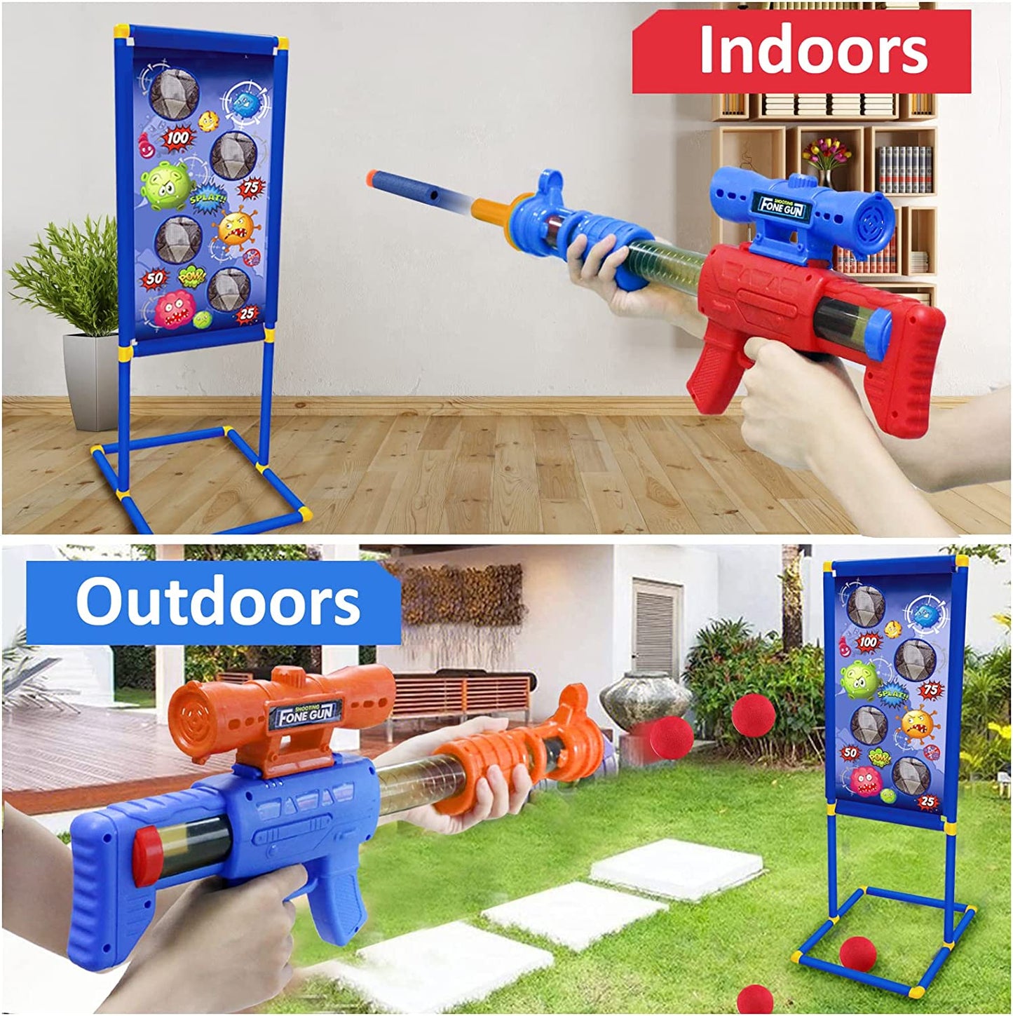  Shooting Games Toys for Age 5-6 7 8 9 10 + Year Old Boys, Kids  Toy Sports & Outdoor Game with Moving Shooting Target & 2 Popper Air Toy  Guns 