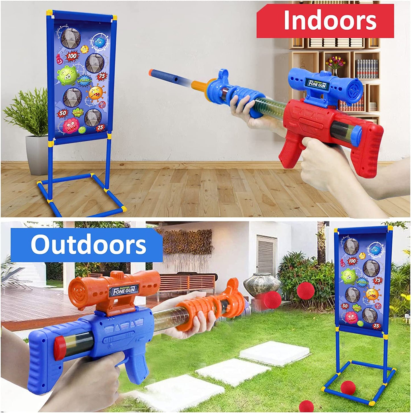 Kids Outdoor Toys for 5+ Year Old Boys: Shooting Game Toy With Target Set for Age 5 6 7 8-12 Boy Girls Gifts - 2 Pack Cool Party Games Foam Ball Popper Shooter Outside Toys Family Fun Ideas