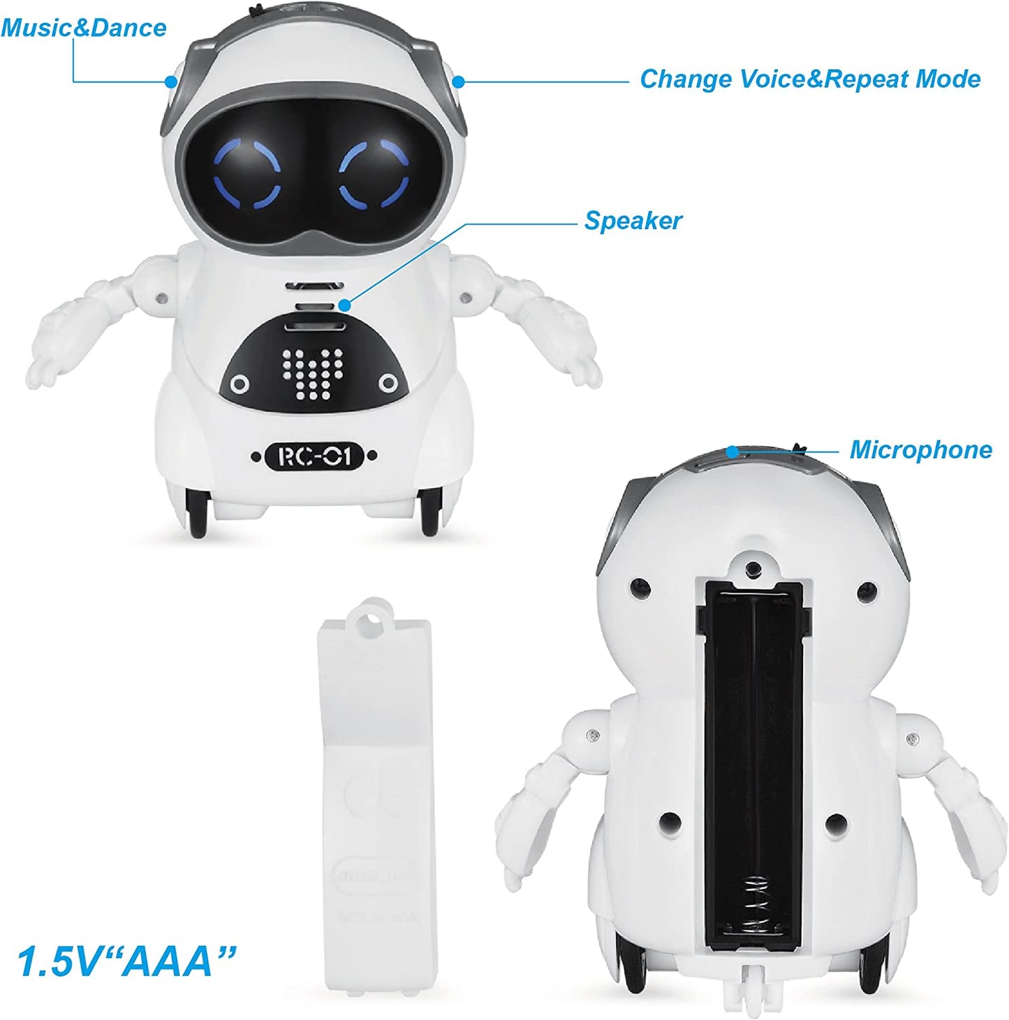 Haite Mini Robot, Pocket Robot for Kids with Interactive Dialogue Conversation, Voice Recognition, Chat Record, Singing& Dancing, White