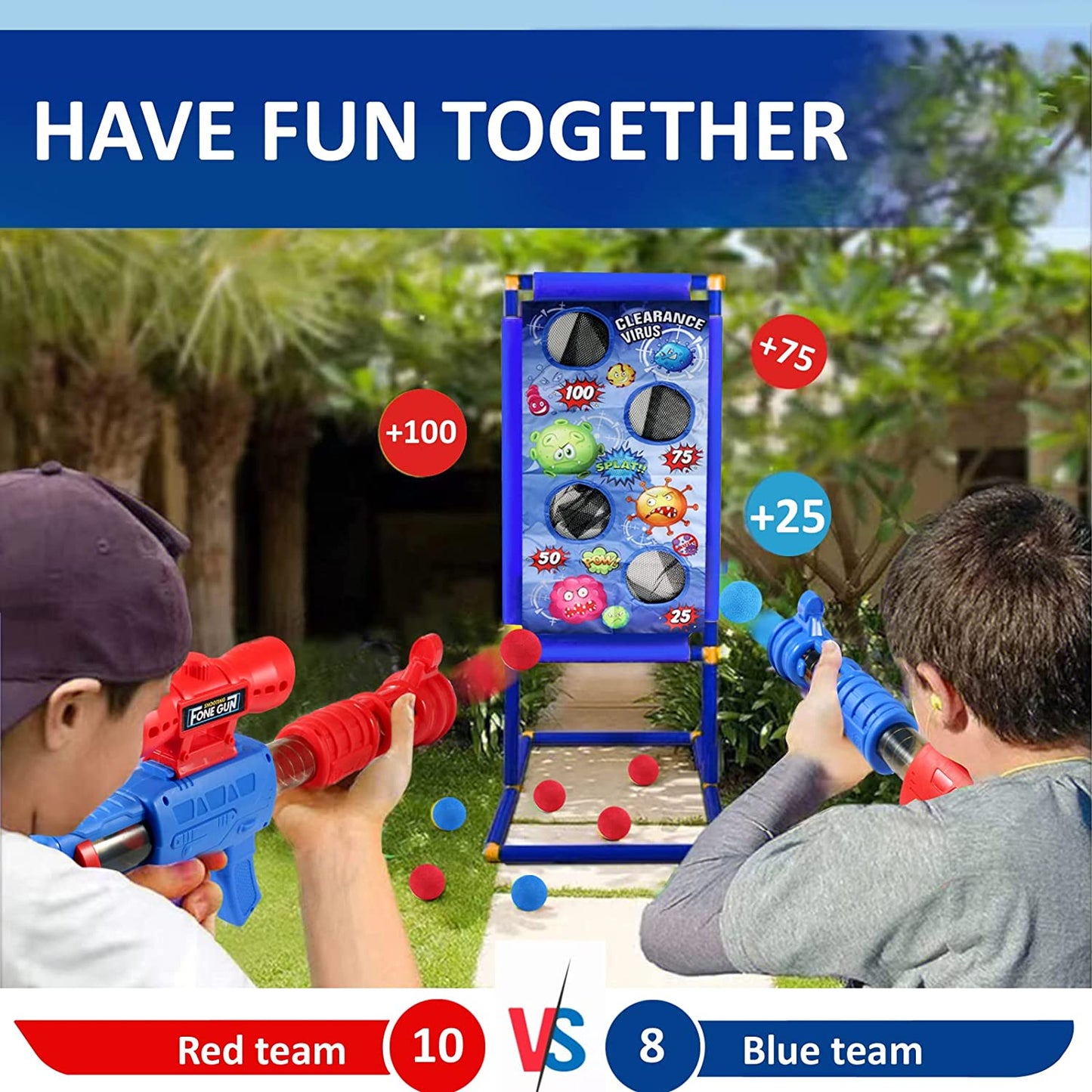 Kids Outdoor Toys for 5+ Year Old Boys: Shooting Game Toy With Target Set for Age 5 6 7 8-12 Boy Girls Gifts - 2 Pack Cool Party Games Foam Ball Popper Shooter Outside Toys Family Fun Ideas