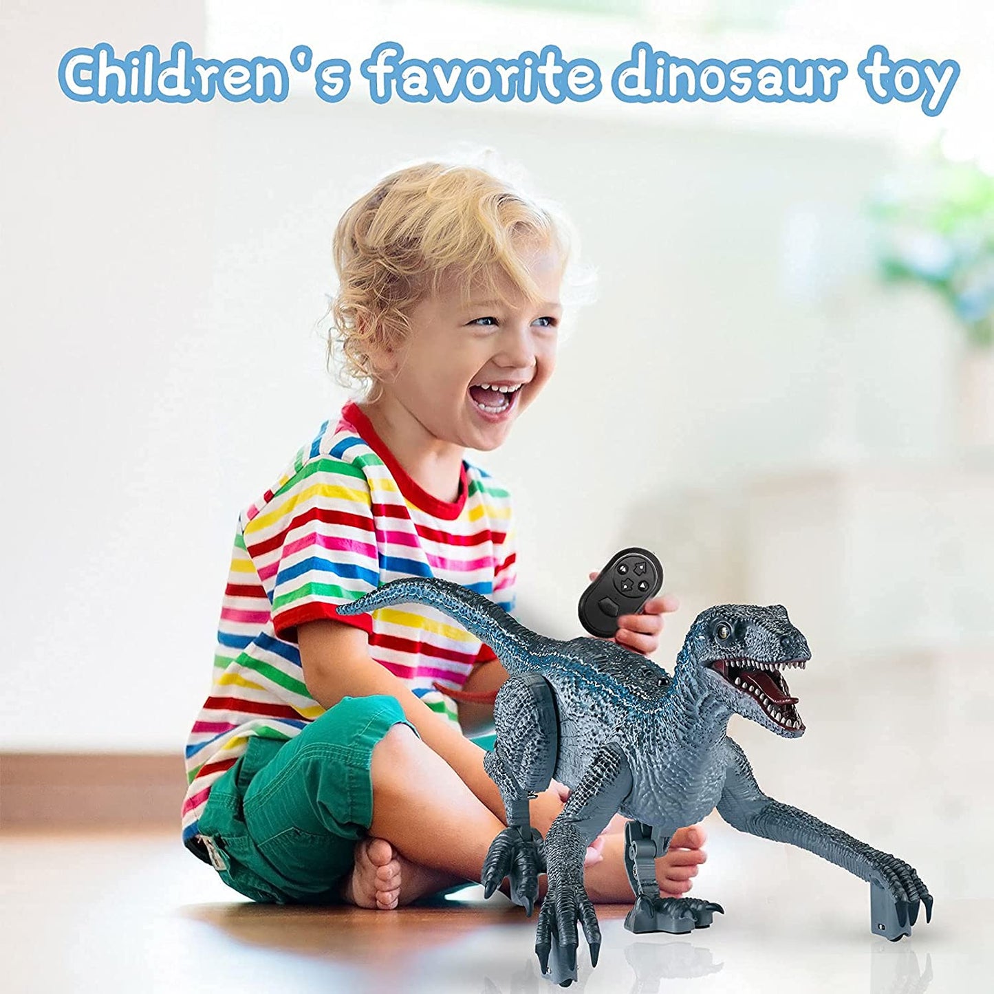 Remote Control Dinosaur Toys for Kids 4-7, Electronic Realistic Velociraptor RC Dinosaur Walking Pets Robot Dino with Lights and Roaring Sounds, Gifts for Boys Girls Age 5 8 10 12 Years Old