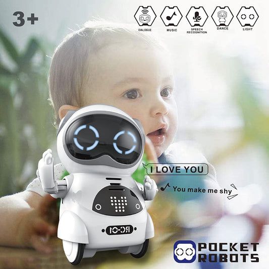 Haite Mini Robot, Pocket Robot for Kids with Interactive Dialogue Conversation, Voice Recognition, Chat Record, Singing& Dancing, White