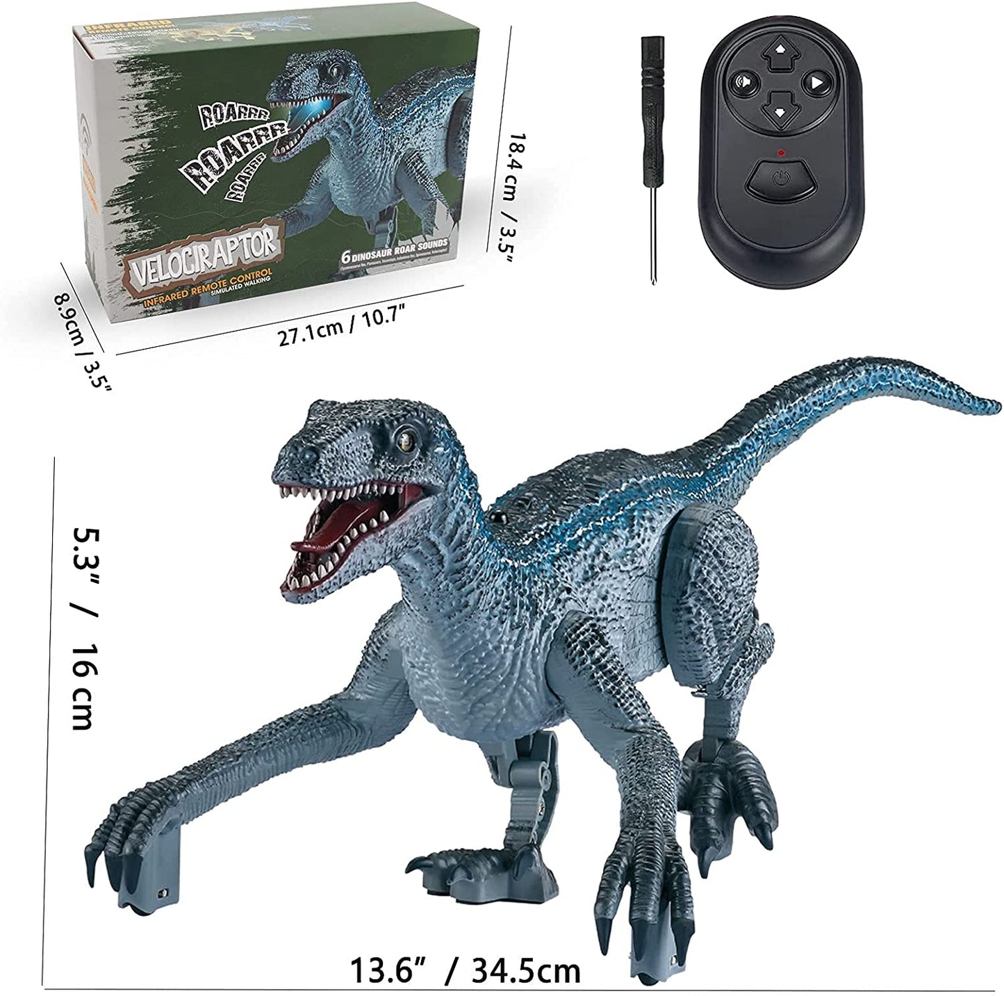 Remote Control Dinosaur Toys for Kids 4-7, Electronic Realistic Velociraptor RC Dinosaur Walking Pets Robot Dino with Lights and Roaring Sounds, Gifts for Boys Girls Age 5 8 10 12 Years Old