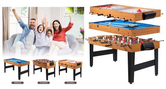 Giantex Multi Game Table, 3-in-1 48" Combo Game Table w/Soccer, Billiard, Slide Hockey, Wood Foosball Table, Perfect for Game Rooms, Arcades, Bars, Parties, Family Night
