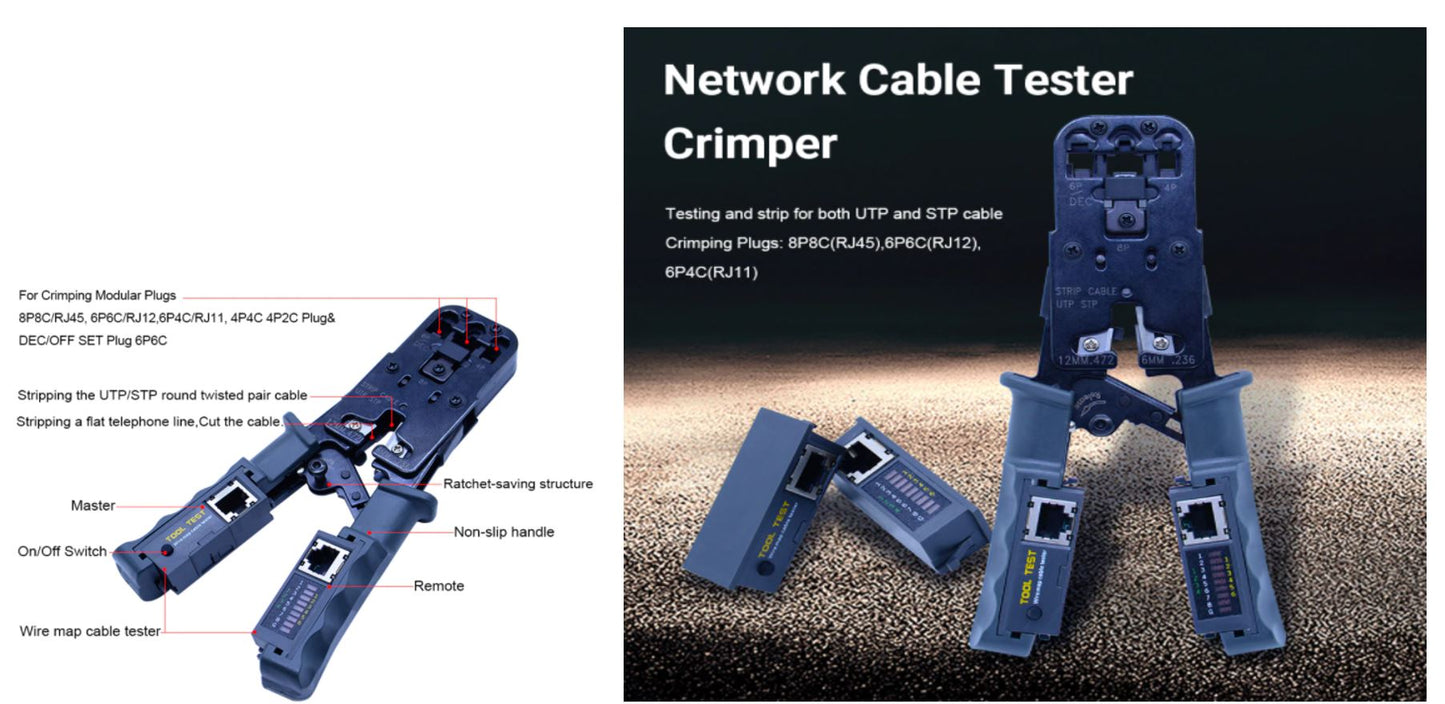 Network Tool Test Crimping Pliers Tester Crimper Cable Stripper Detachable Cable