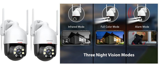 Security Camera Outdoor 2Packs, DEKCO WiFi Outdoor Security Cameras Pan-Tilt 360° View, 1080P Surveillance Cameras with Motion Detection and Siren, 2-Way Audio, Full Color Night Vision, Waterproof