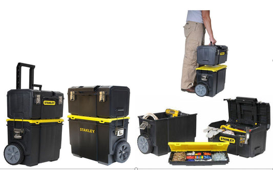 Stanley 3-in-1 Rolling Tool Box Organizer Portable Workshop Cart Storage Bin