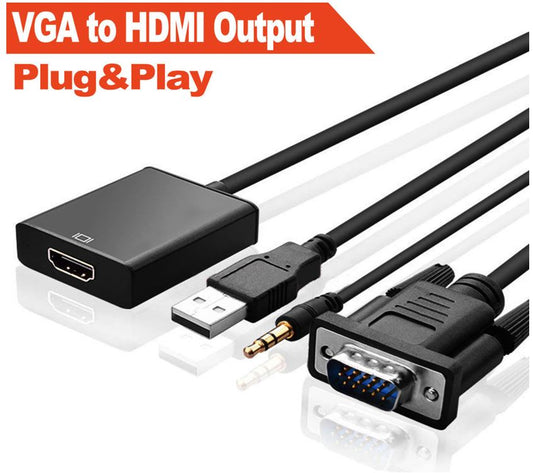 VGA To HDMI Output 1080P HD + Audio TV AV HDTV PC Video Cable Converter Adapter