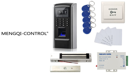 MENGQI-CONTRO Full Kits Biometric Fingerprint RFID Password Access Control Systems + 600lbs Force Electric EM Magnetic Lock +110V Power Supply+10 Cards and Key Fobs