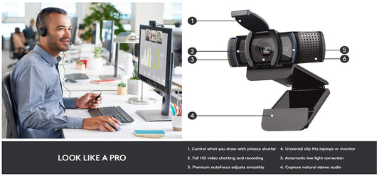 Logitech C920S HD Pro Webcam with Privacy Shutter - Widescreen