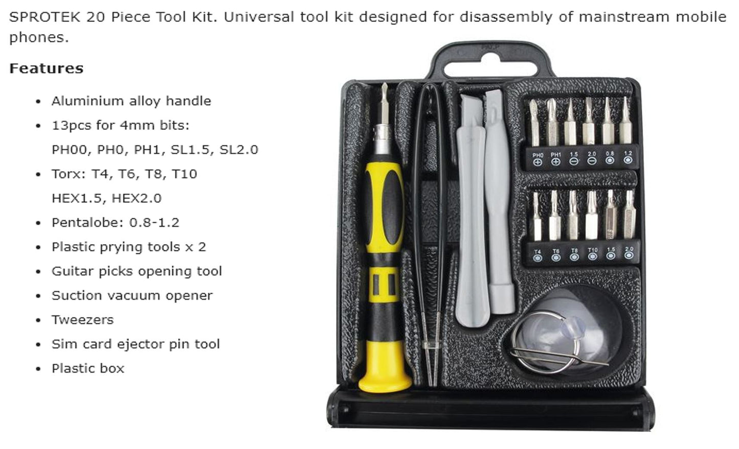 SPROTEK 20 Piece Tool Kit. Universal Tool Kit Designed For