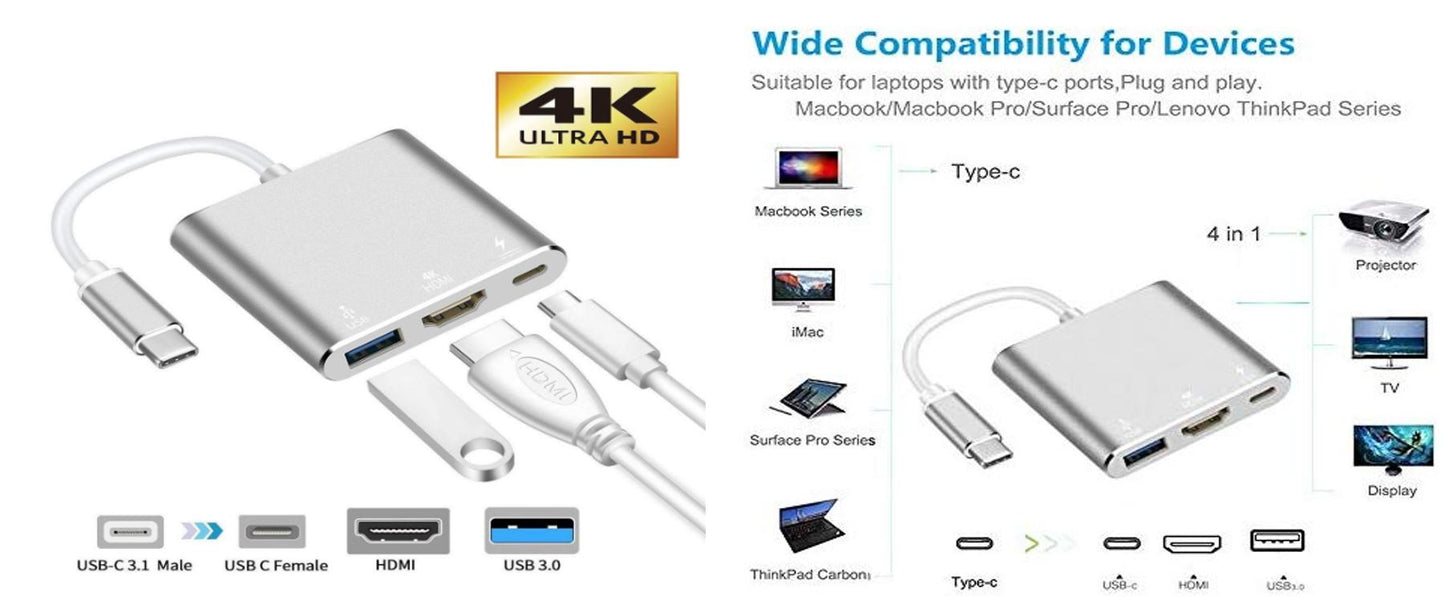 USB-C to HDMI Adapter 321OU USB 3.1 Type C to HDMI 4K Multiport AV Converter (Silver)