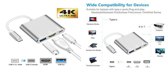USB-C to HDMI Adapter 321OU USB 3.1 Type C to HDMI 4K Multiport AV Converter (Silver)