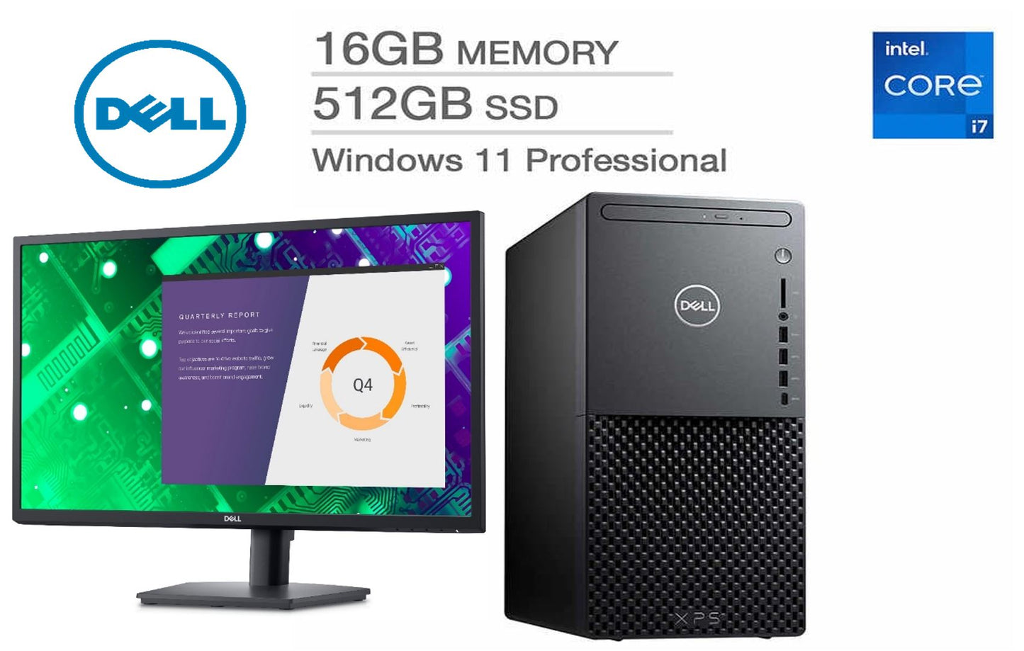 Dell XPS 8940-7061BLK Tower Core™ i7-11700 512GB SSD 16GB DVD-RW BT WiFi WIN11 Pro Keyboard Mouse BLACK