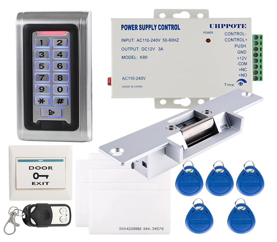 UHPPOTE Full Complete Stand-Alone Door Access Control System Kit with Electric Strike Lock Power Supply Remote