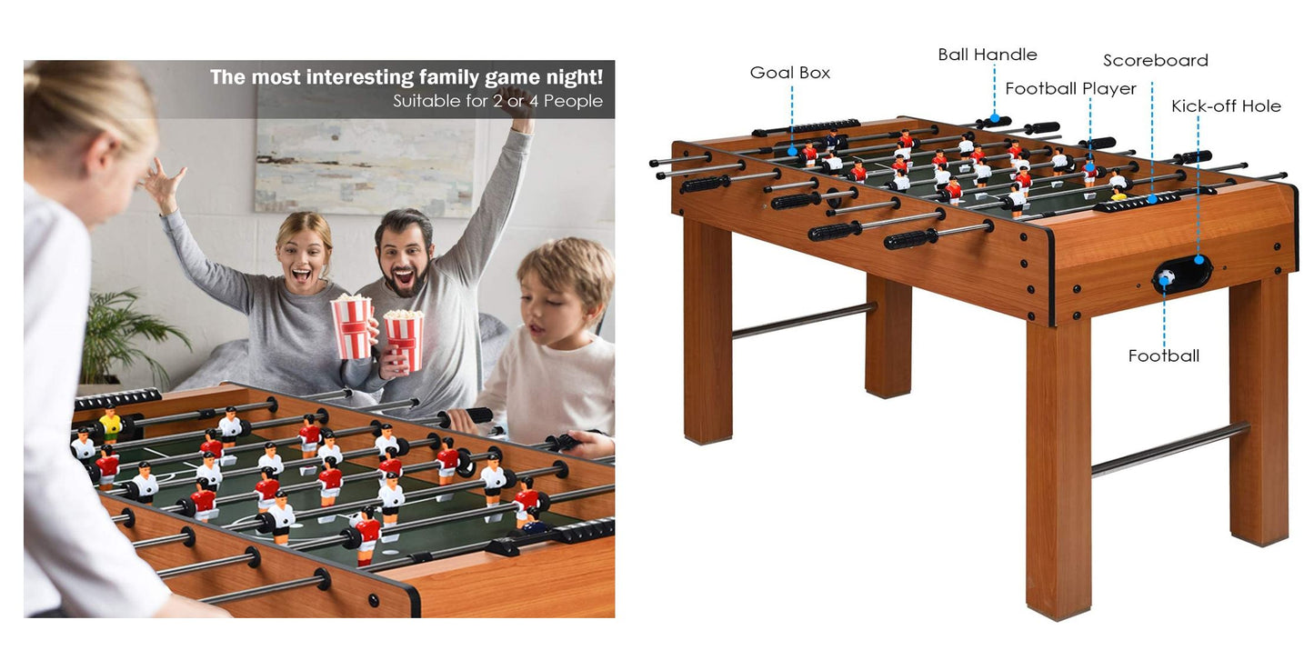 Goplus 48" Foosball Table, Easy-Assemble Soccer Game Table w/ 2 Balls, Competition Sized Foosball Games for Indoor Game Rooms, Bars, Parties, Family Night (Brown)