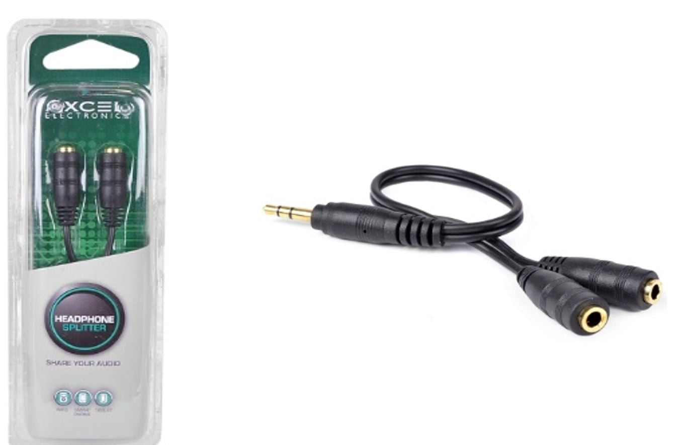 9" Headphone Splitter Cable Axcel AXC-HSSB 3.5mm (M) to Dual 3.5mm (F) (Black)