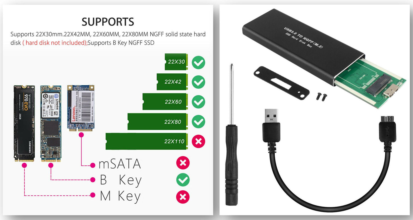 M.2 SSD GNFF TO USB 3.0 External SSD Reader Converter Adapter Enclosure w/ UASP