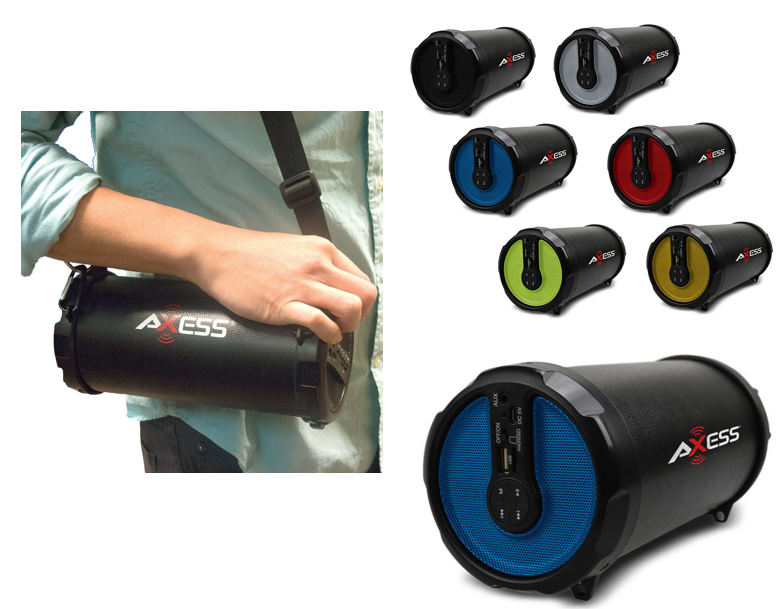 Axess Rechargeable Boom Box Bluetooth 3" Subwoofer 2.1 Hi-Fi Cylinder Speaker SPBT1030