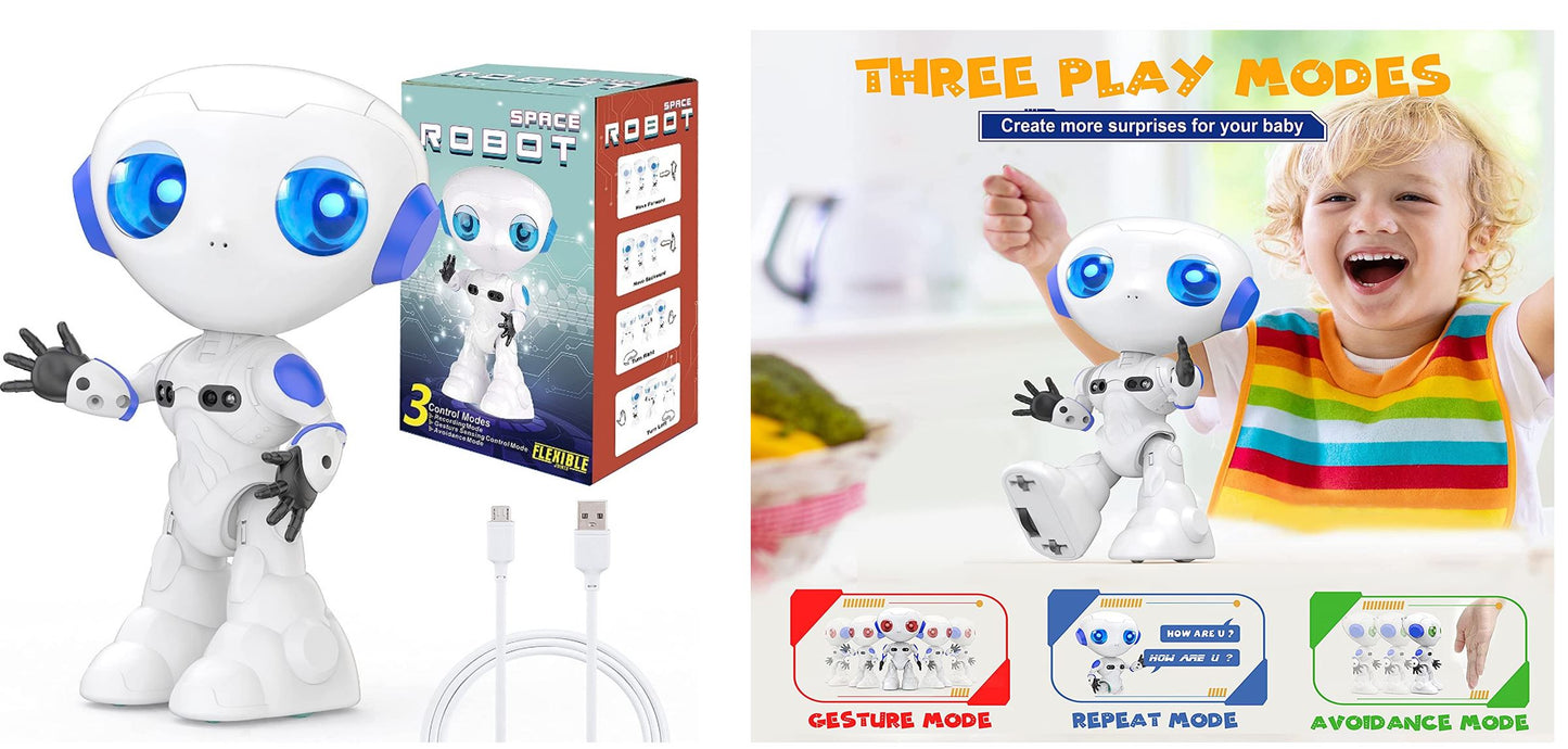 Smart Robots Toy for Kids, with Talking Recording and Gesture Sensing Mini Robot Travel Toys for Stocking Stuffers Birthday Gift, Present for 3-9 Years Old Kids Boys Girls (White)