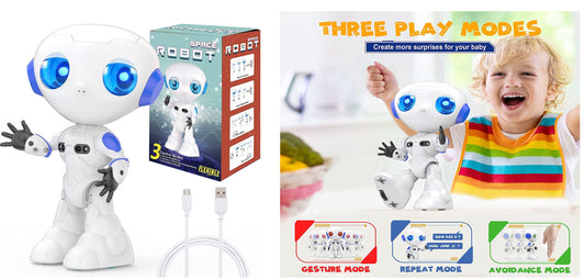 Smart Robots Toy for Kids, with Talking Recording and Gesture Sensing Mini Robot Travel Toys for Stocking Stuffers Birthday Gift, Present for 3-9 Years Old Kids Boys Girls (White)