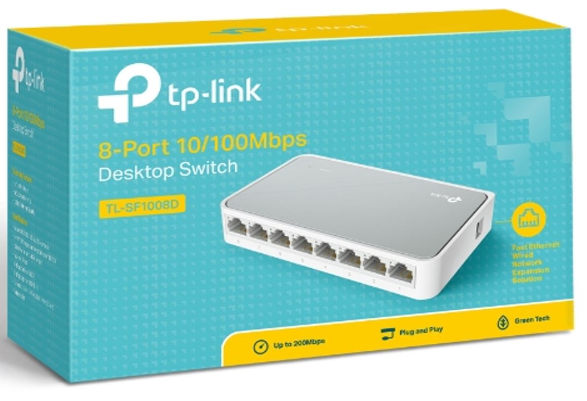 TP-LINK TL-SF1008D 8-Port 10/100Mbps Desktop Fast Ethernet Switch support Auto MDI/MDIX function Unmanaged w/Power saving