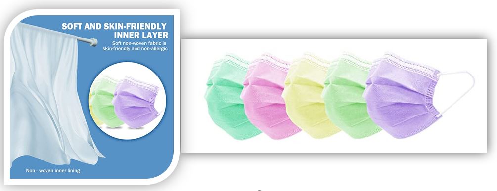 Sheal Colour Kids Disposable Face Masks (100 Pack) For Children