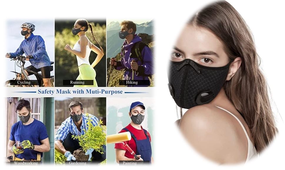 1Pc  Adjustable Reusable Face Mask Protection with Filter & Breathing Valves For Cycling Running Outdoor Sport Black