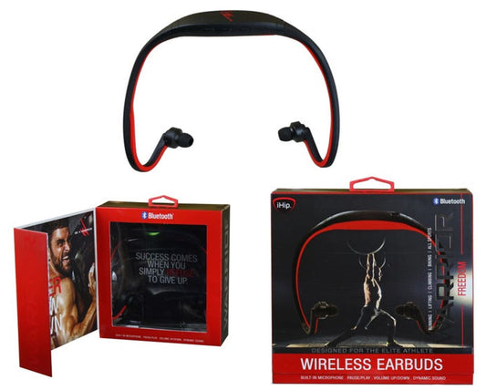 iHip Warrior Black & Red Bluetooth Athletic Wrap Earbuds