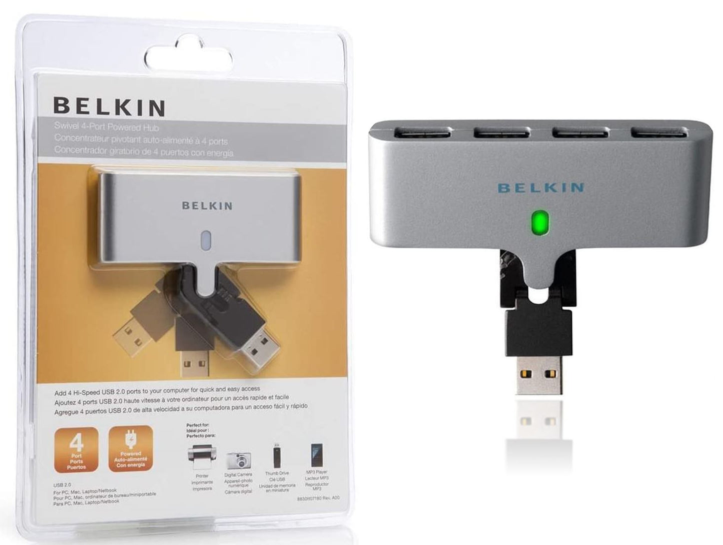 Belkin 4 port USB Swivel Multi USB 2.0 Hub Splitter for PC / Mac