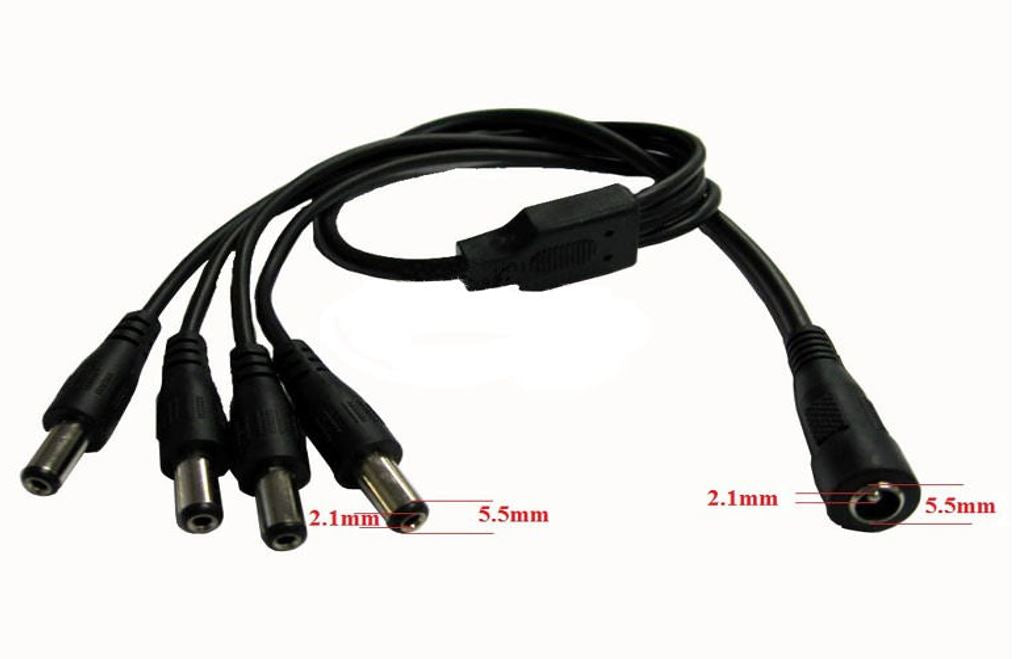 DC Female 1 to 4 Male Power Cables for CCTV Camera 2.1x5.5mm