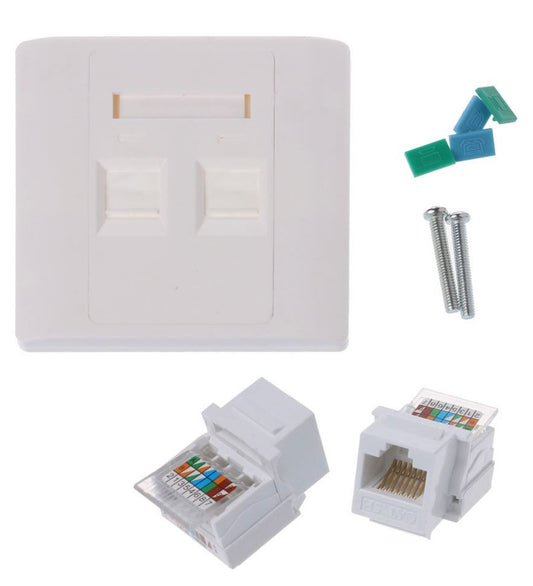 2 Ports RJ45 Network Wall Plate With Cat5e Keystone Female to Female Connector