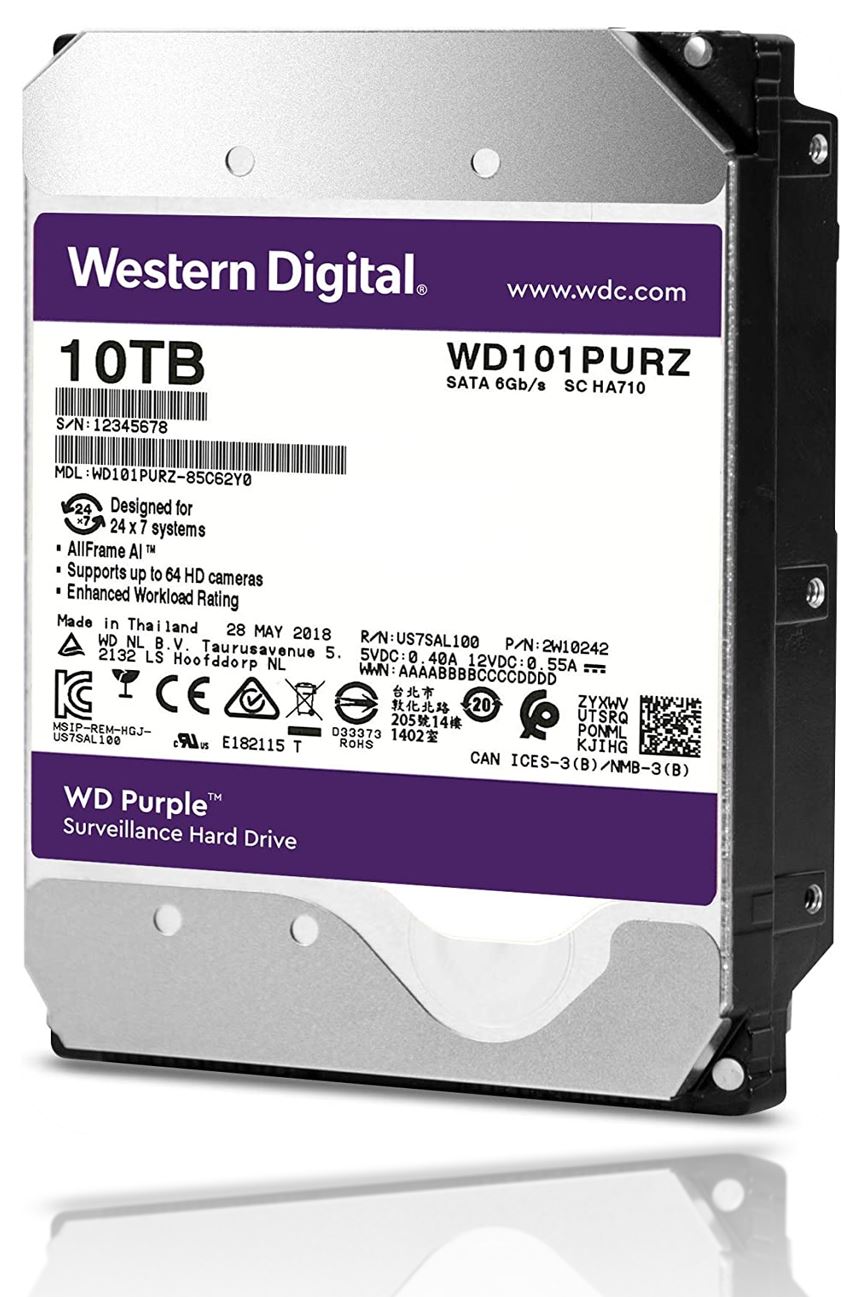 Western Digital 10TB WD Purple Surveillance Internal Hard Drive - SATA 6 Gb/s, , 256 MB Cache, 3.5" - WD101PURZ