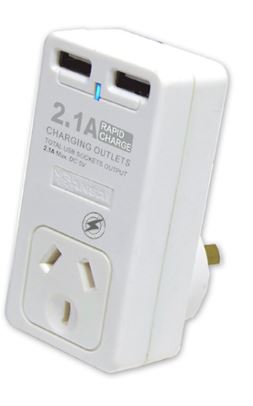 Sansai Single Surge Adapter with 2 x USB Charging Ports