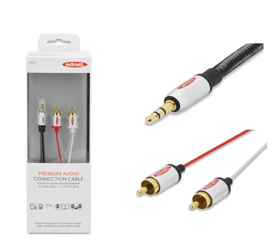 Ednet 3.5mm (M) to 2x RCA (M) 2.5m Stereo Audio Cable
