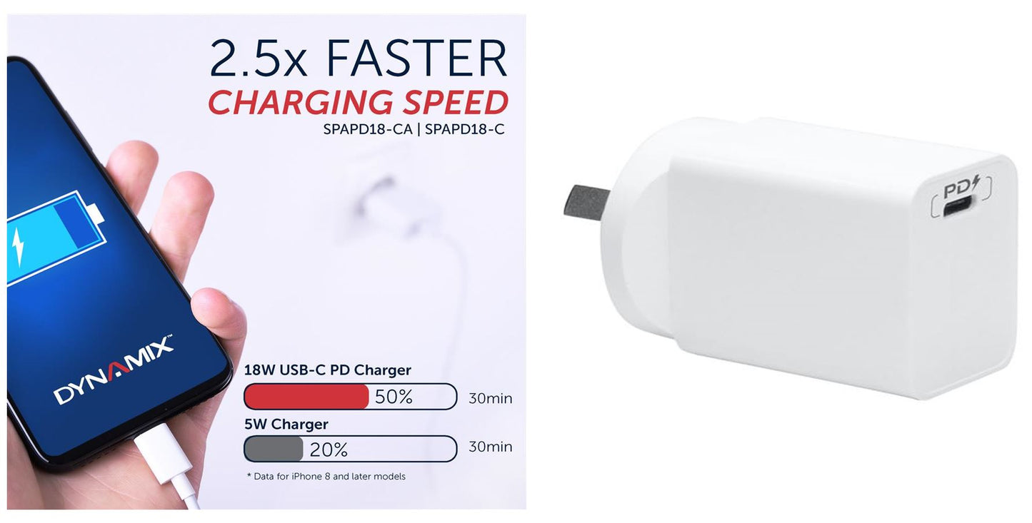 DYNAMIX 18W PD USB-C Universal Compact USB Wall Charger.