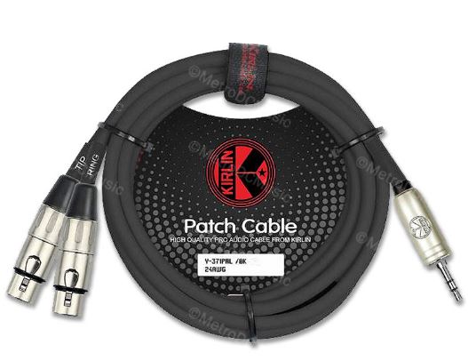 Kirlin Patch Cable Y-371PRL-3FT/BK 24AWG 3.5mm TRS PLUG-2xXLR FEMALE